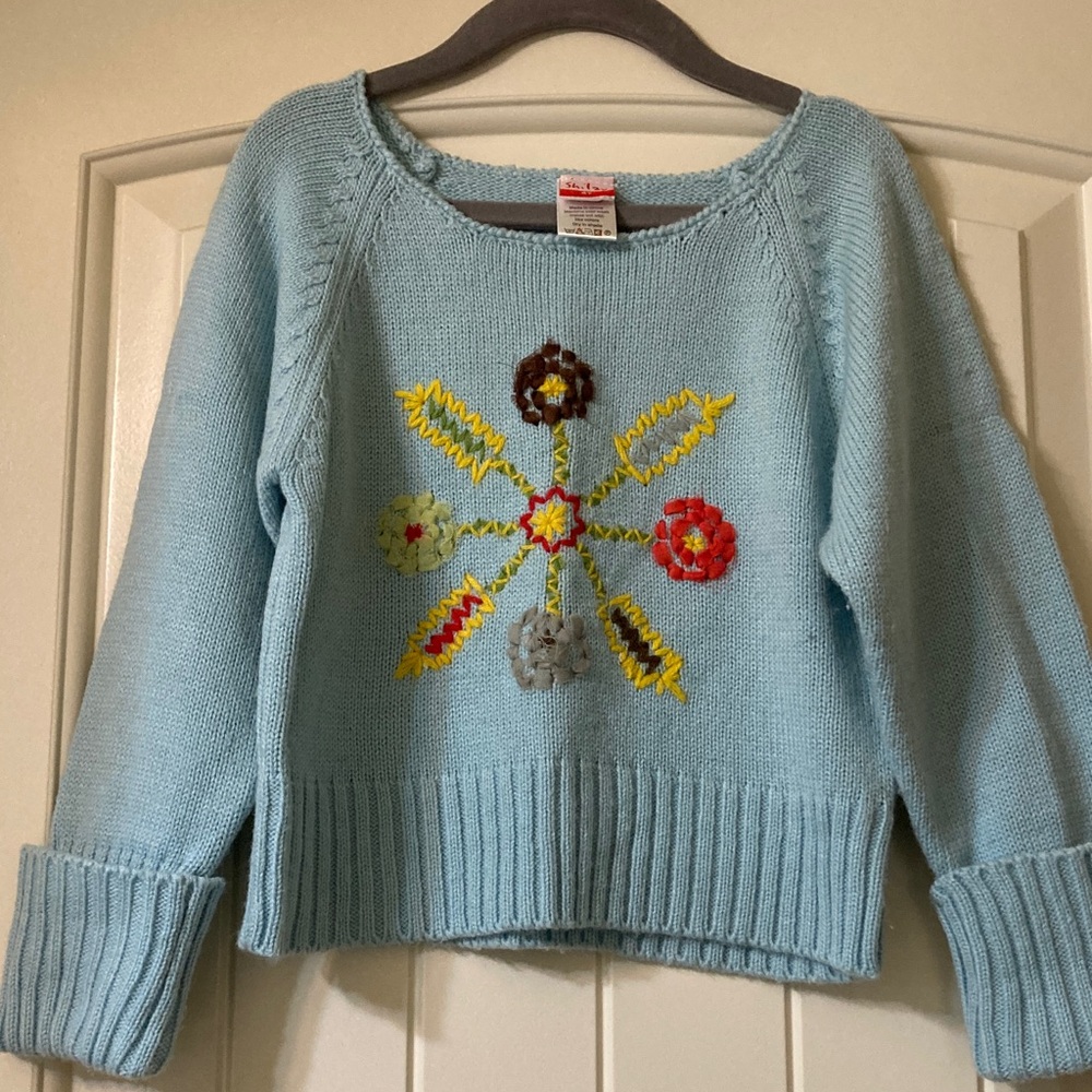 Blue Sweater with Embroidered Design